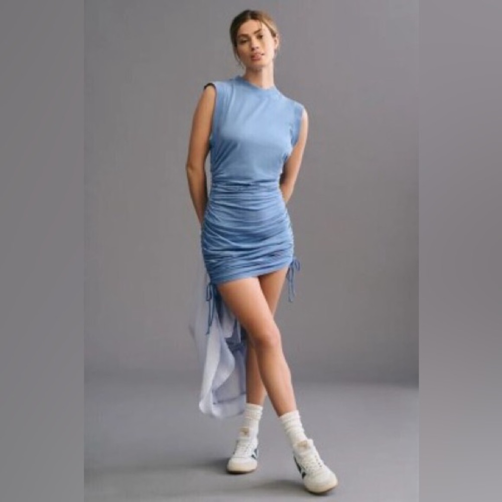 Daily Practice by Anthropologie Sleeveless Ruched Mini Dress Blue, Size S